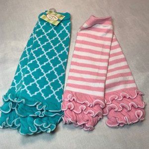 Girls Infant Lot Of 2 Leg Warmers Pink / Blue 12 - 24 Months
